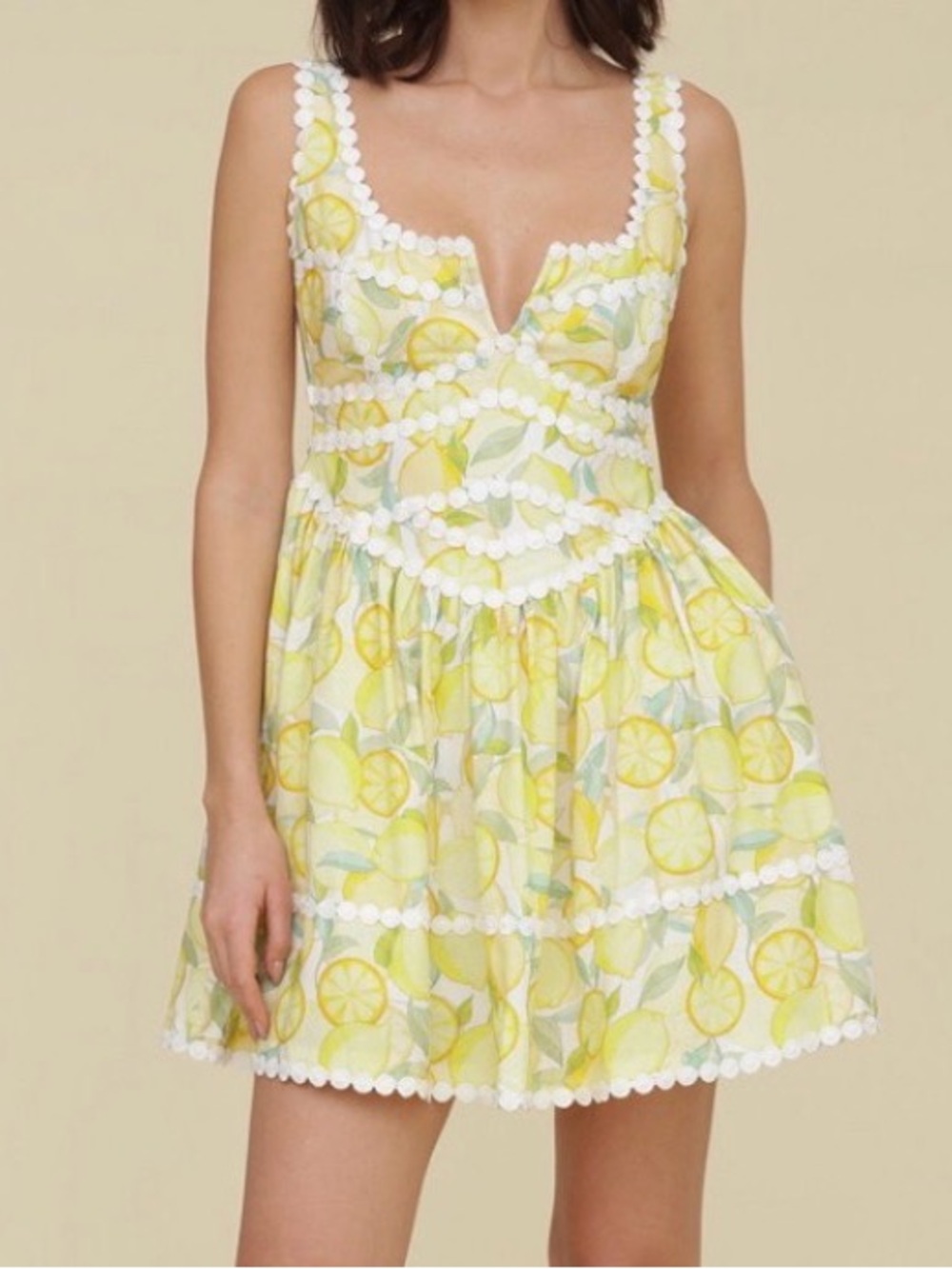 Avec Les Filles Sleeveless Lemon Print Mini  With Pockets Scallop Trim Size 12